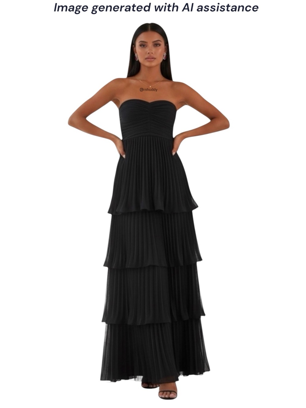 NWT Lulus M black strapless pleated tiered maxi dress - Picture 13 of 14